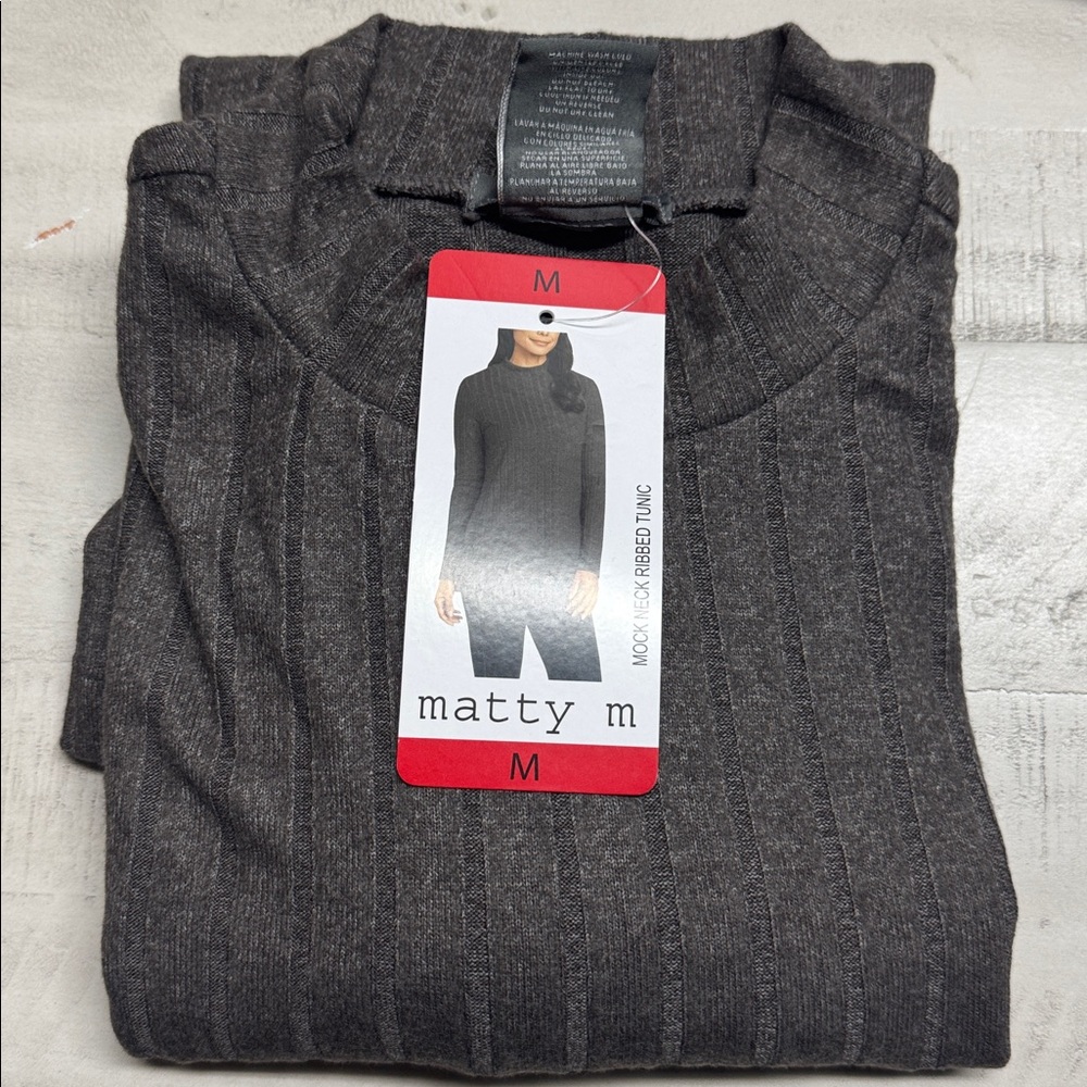 Matty M Women's Mock Neck Ribbed Tunic Top Sweater, nwt